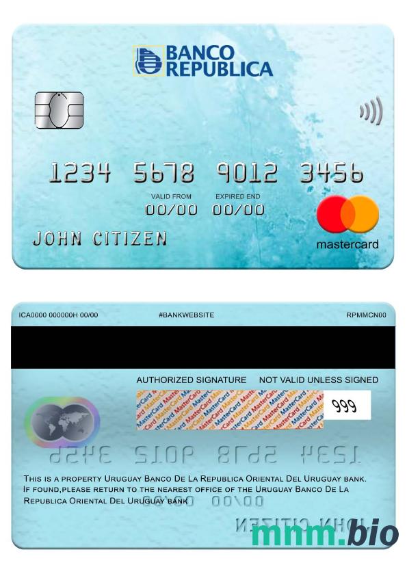 Uruguay Banco De La Republica Oriental Del Uruguay bank przykład karty mastercard w formacie PSD